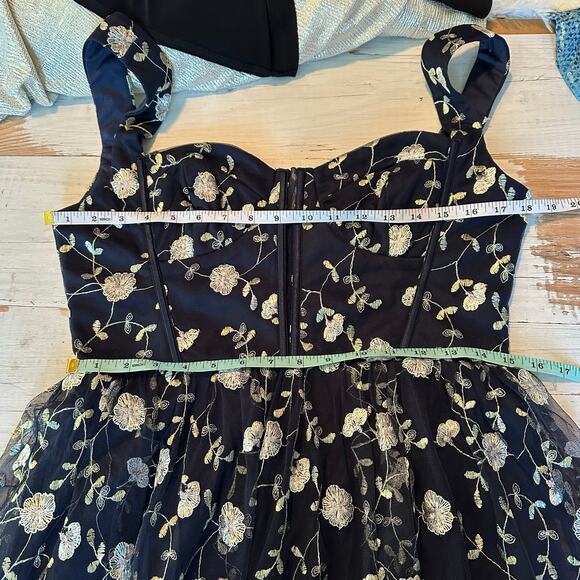 Lulus Gala Invite Navy Blue Embroidered Tulle Bustier Maxi Dress Large - Picture 5 of 8